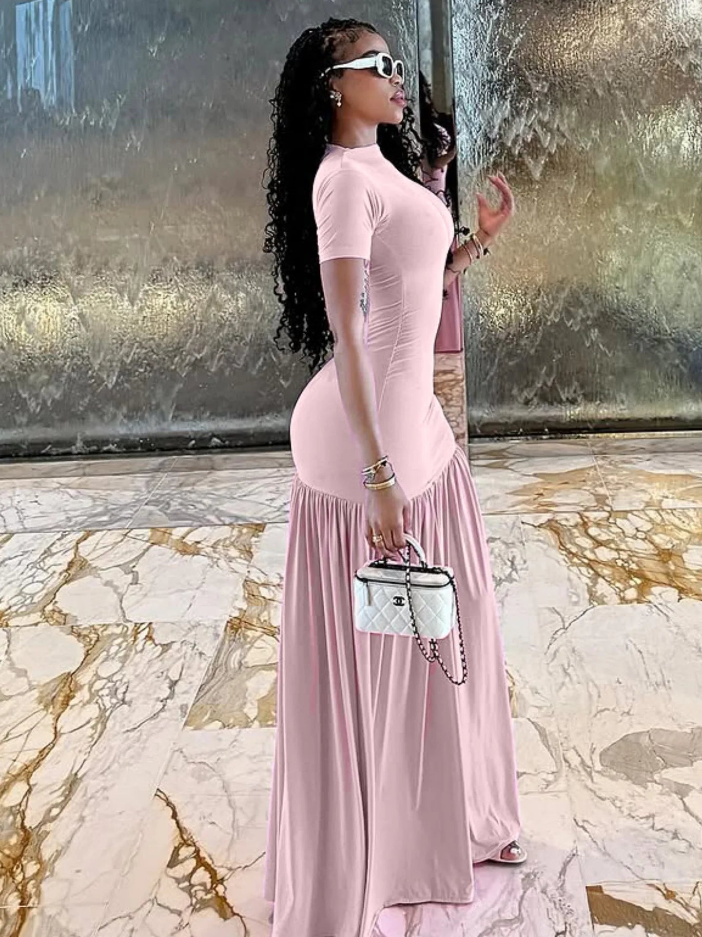 Woman Clothing Elegant Party Dresses 2026 Women's Dress Fashionable Round Neck Slim Slit Splicing Dress Summer Long Dresses Robe