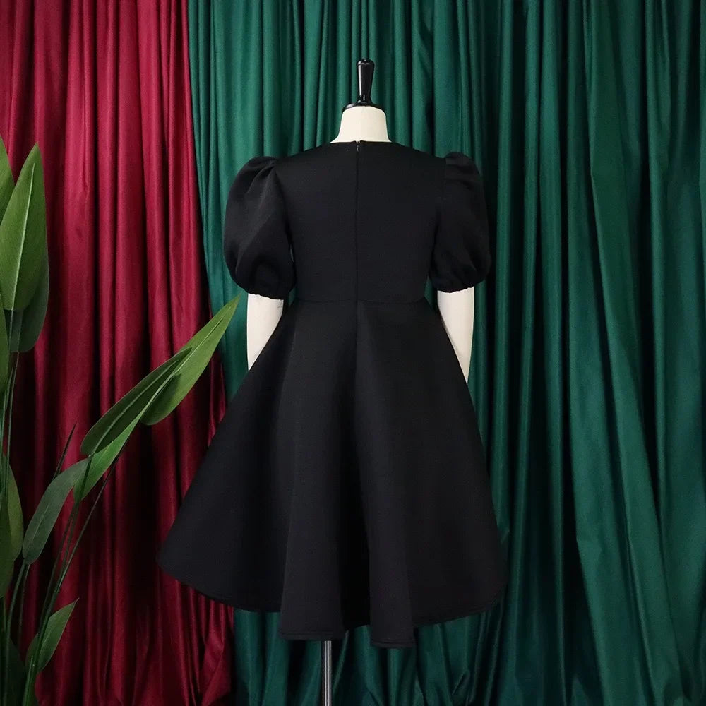 Elegant Dresses for Woman 2024 O Neck Short Sleeve High Waisted Pleated Mid Calf Luxury Female Birthday Party Dinner Vestidos