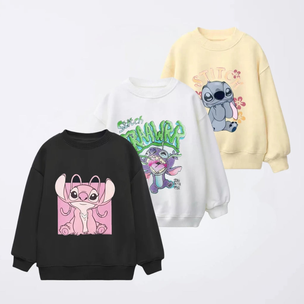 Stitch Sweatshirt For Girl Clothes Spring Autumn Children's Long Sleeve Tops Round Collar Hoodie Fashion Casual Kids Clothing