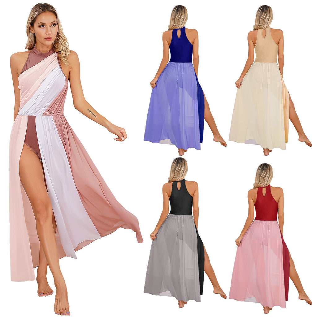 Women Ladies Lyrical Praise Dance Dress Performance Costume Modern Contemporary Celebration of Spirit Dancewear Split Long Dress
