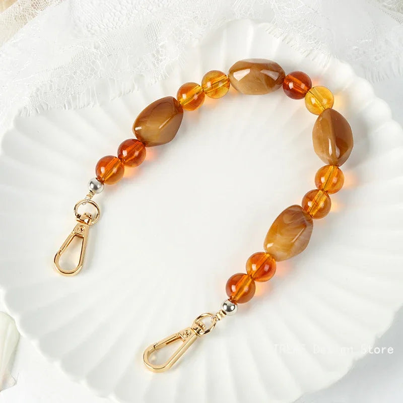 New Woman Bag Accessory Black Beige Red Acrylic Resin Beads Parts Handcrafted Wristband Women Replacement Bag Handle Chain