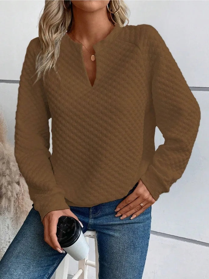 Women Sweatshirt 2025 Spring Autumn Latest Fashion Solid Color Deep V-Neck Pullover Long Sleeved Casual Hoodie Loose Sporty Top