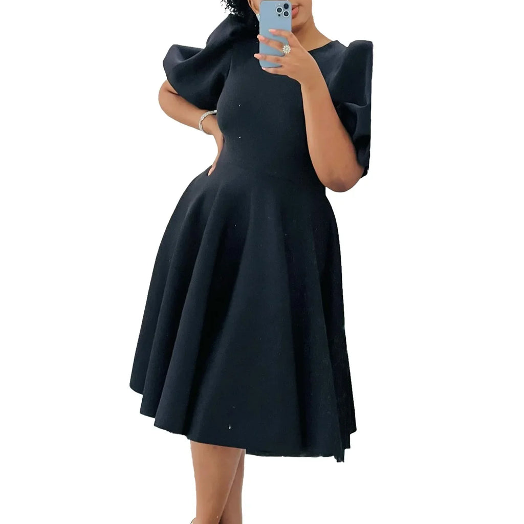 Elegant Dresses for Woman 2024 O Neck Short Sleeve High Waisted Pleated Mid Calf Luxury Female Birthday Party Dinner Vestidos