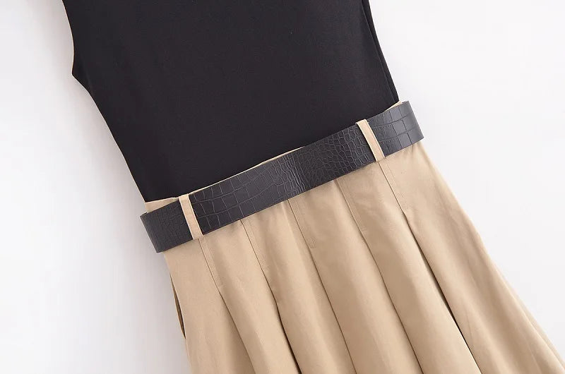 MUJER 2025 Woman Dresses Belt Pleated Midi Dress Women Sleeveless Summer Dress Woman Knitted Party Dresses for Women Sundress