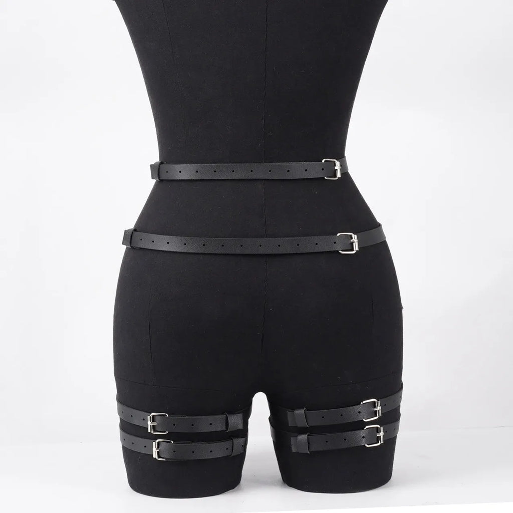 Fashion accessory: Women's lower body sexy leg harness, leather corset bondage waist chain