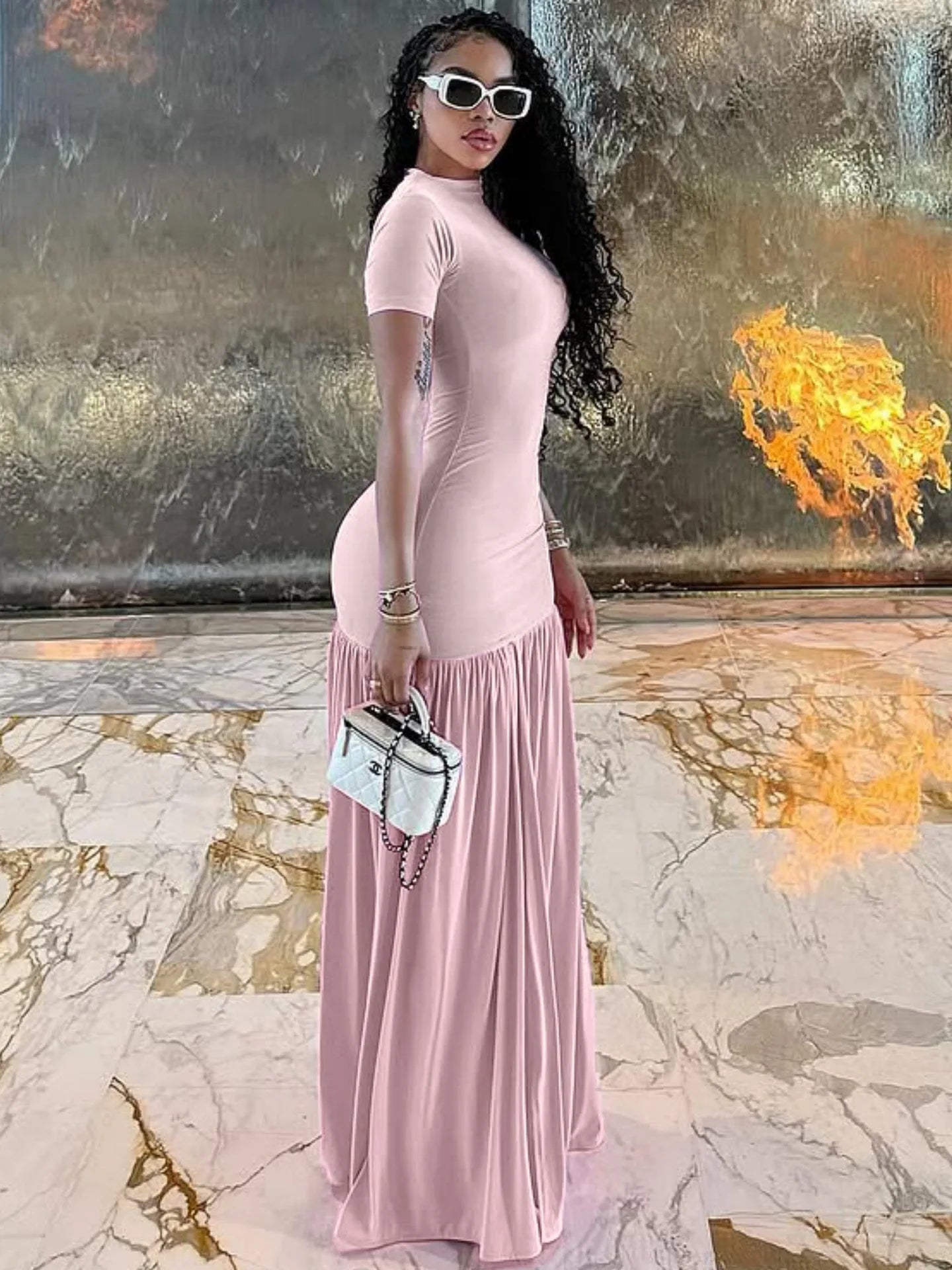 Woman Clothing Elegant Party Dresses 2026 Women's Dress Fashionable Round Neck Slim Slit Splicing Dress Summer Long Dresses Robe