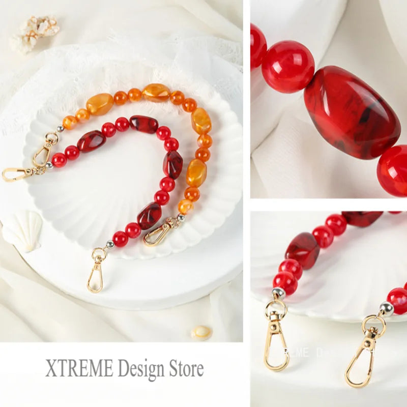 New Woman Bag Accessory Black Beige Red Acrylic Resin Beads Parts Handcrafted Wristband Women Replacement Bag Handle Chain