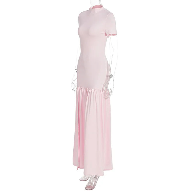 Woman Clothing Elegant Party Dresses 2026 Women's Dress Fashionable Round Neck Slim Slit Splicing Dress Summer Long Dresses Robe