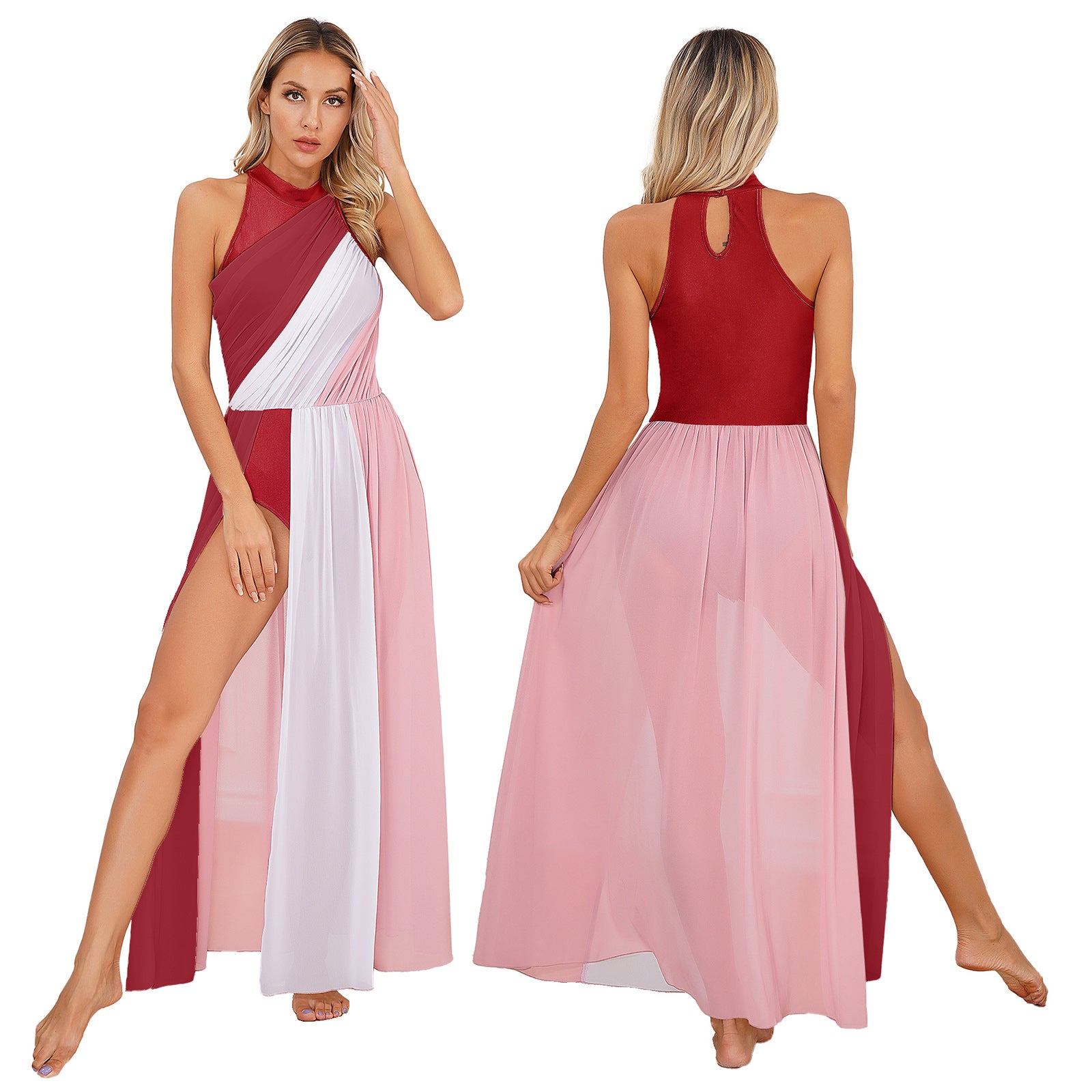 Women Ladies Lyrical Praise Dance Dress Performance Costume Modern Contemporary Celebration of Spirit Dancewear Split Long Dress