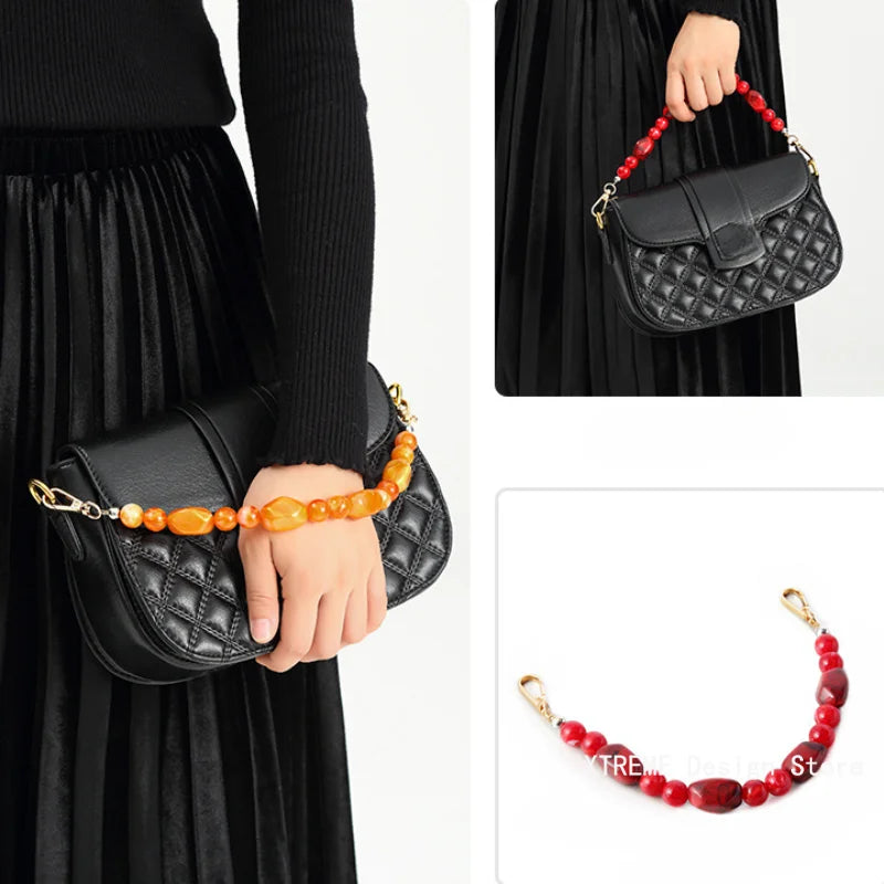 New Woman Bag Accessory Black Beige Red Acrylic Resin Beads Parts Handcrafted Wristband Women Replacement Bag Handle Chain