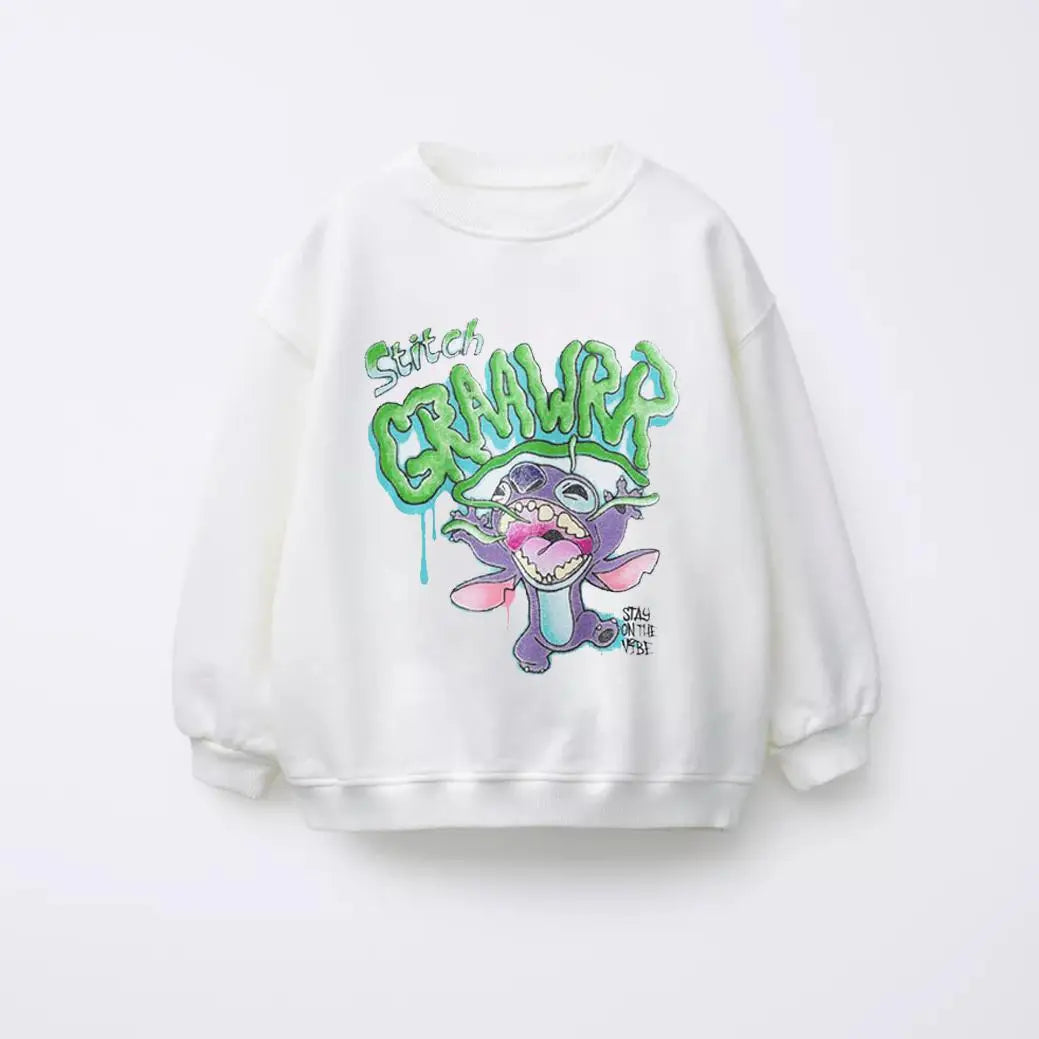 Stitch Sweatshirt For Girl Clothes Spring Autumn Children's Long Sleeve Tops Round Collar Hoodie Fashion Casual Kids Clothing