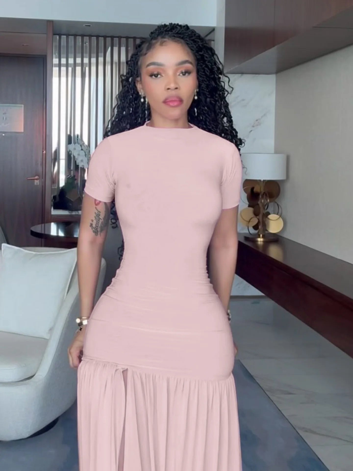 Woman Clothing Elegant Party Dresses 2026 Women's Dress Fashionable Round Neck Slim Slit Splicing Dress Summer Long Dresses Robe