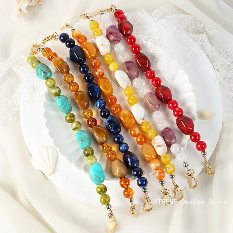New Woman Bag Accessory Black Beige Red Acrylic Resin Beads Parts Handcrafted Wristband Women Replacement Bag Handle Chain
