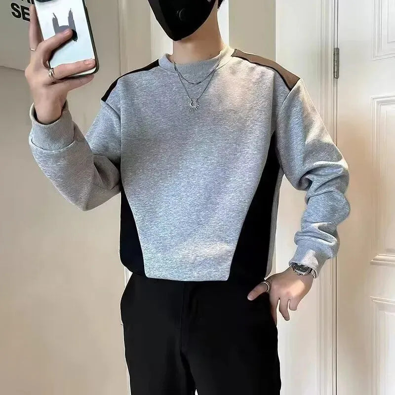 Spliced   sweatshirt Men's Spring Autumn New Round Neck Long-sleeved Bottoming Shirt T-shirt Trendy Casual Top Hoodies