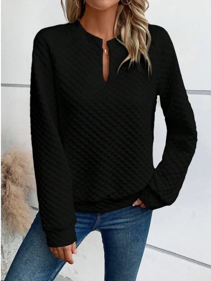 Women Sweatshirt 2025 Spring Autumn Latest Fashion Solid Color Deep V-Neck Pullover Long Sleeved Casual Hoodie Loose Sporty Top