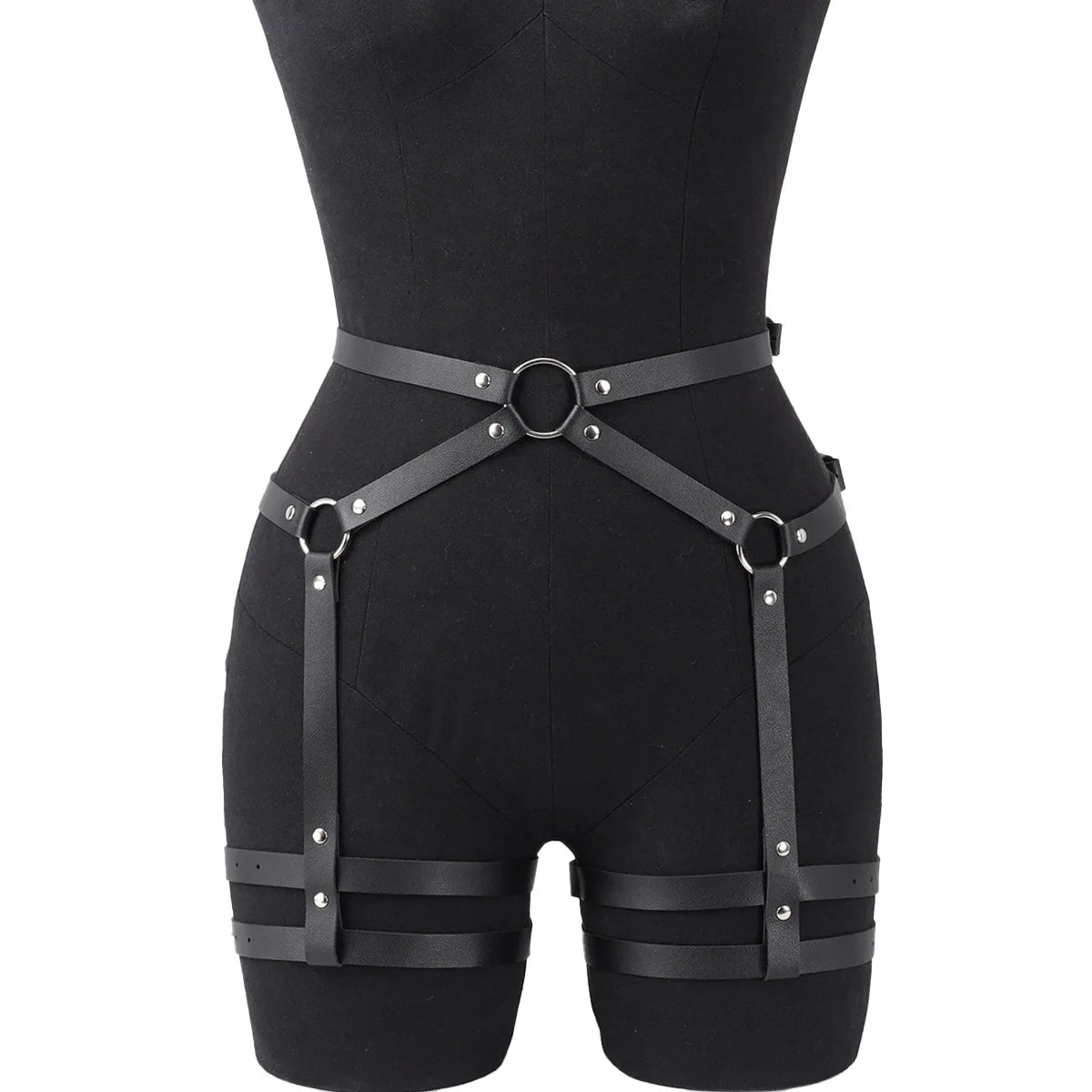 Fashion accessory: Women's lower body sexy leg harness, leather corset bondage waist chain