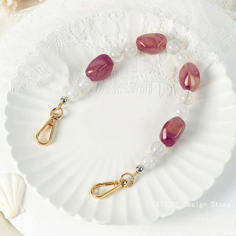 New Woman Bag Accessory Black Beige Red Acrylic Resin Beads Parts Handcrafted Wristband Women Replacement Bag Handle Chain