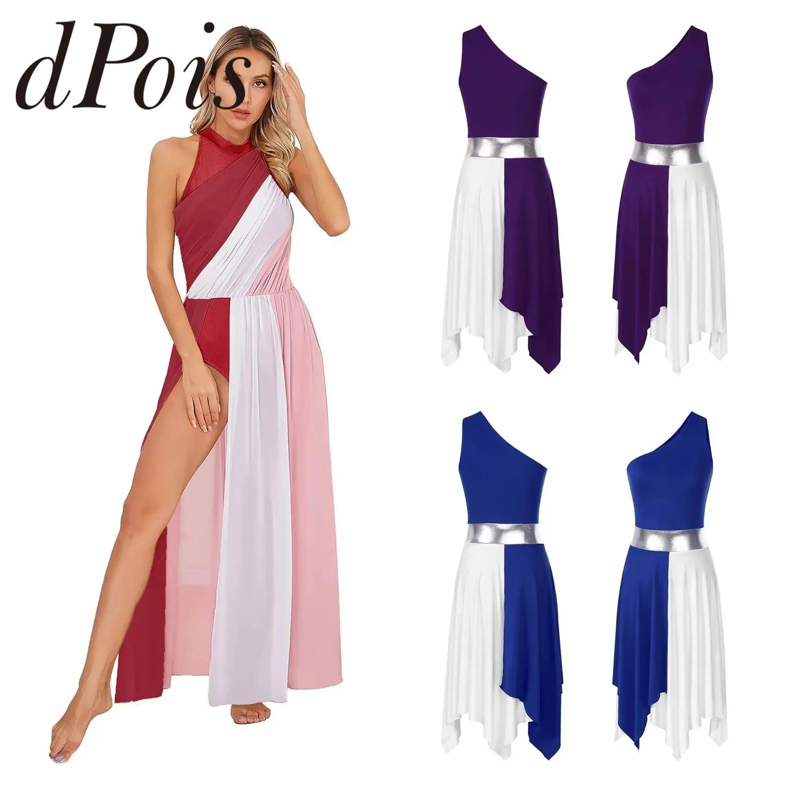 Women Ladies Lyrical Praise Dance Dress Performance Costume Modern Contemporary Celebration of Spirit Dancewear Split Long Dress