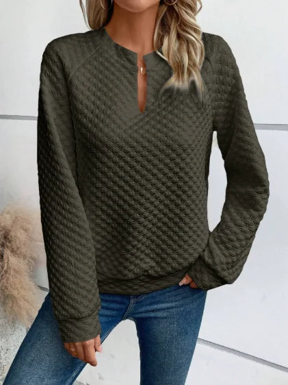 Women Sweatshirt 2025 Spring Autumn Latest Fashion Solid Color Deep V-Neck Pullover Long Sleeved Casual Hoodie Loose Sporty Top