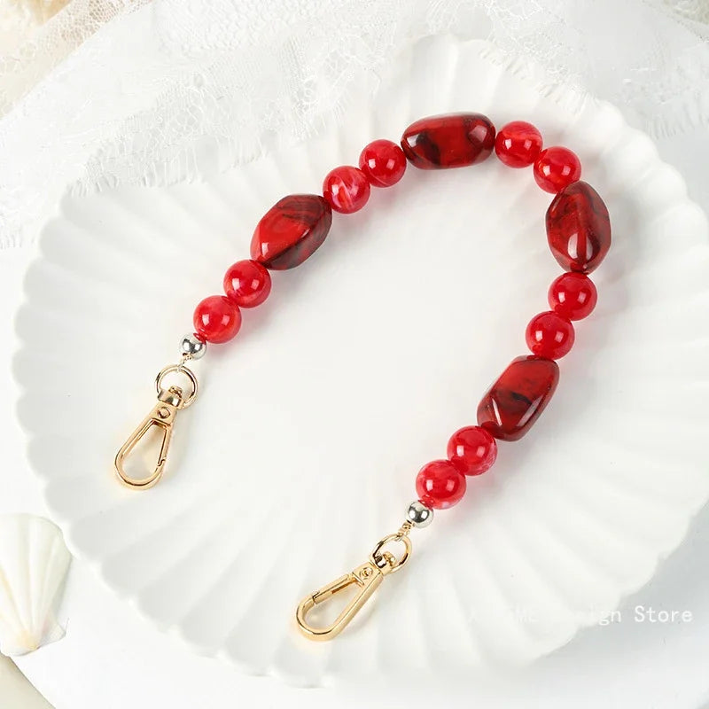 New Woman Bag Accessory Black Beige Red Acrylic Resin Beads Parts Handcrafted Wristband Women Replacement Bag Handle Chain