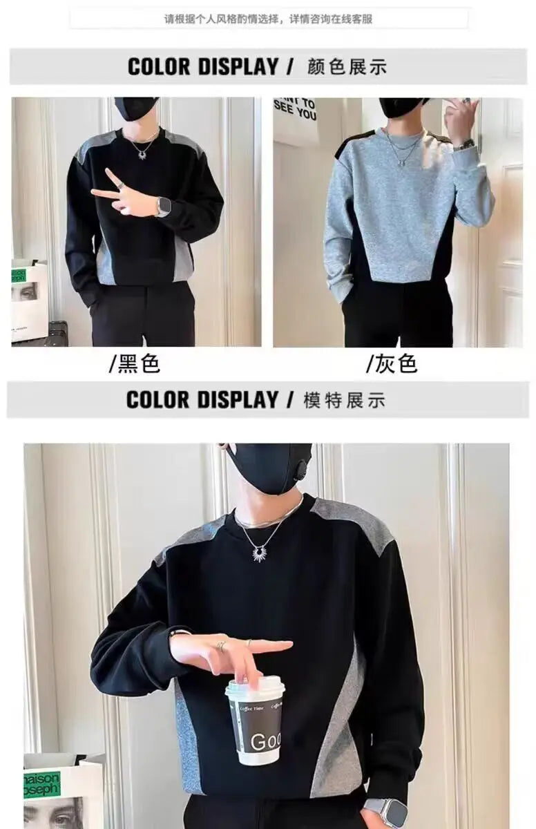 Spliced   sweatshirt Men's Spring Autumn New Round Neck Long-sleeved Bottoming Shirt T-shirt Trendy Casual Top Hoodies