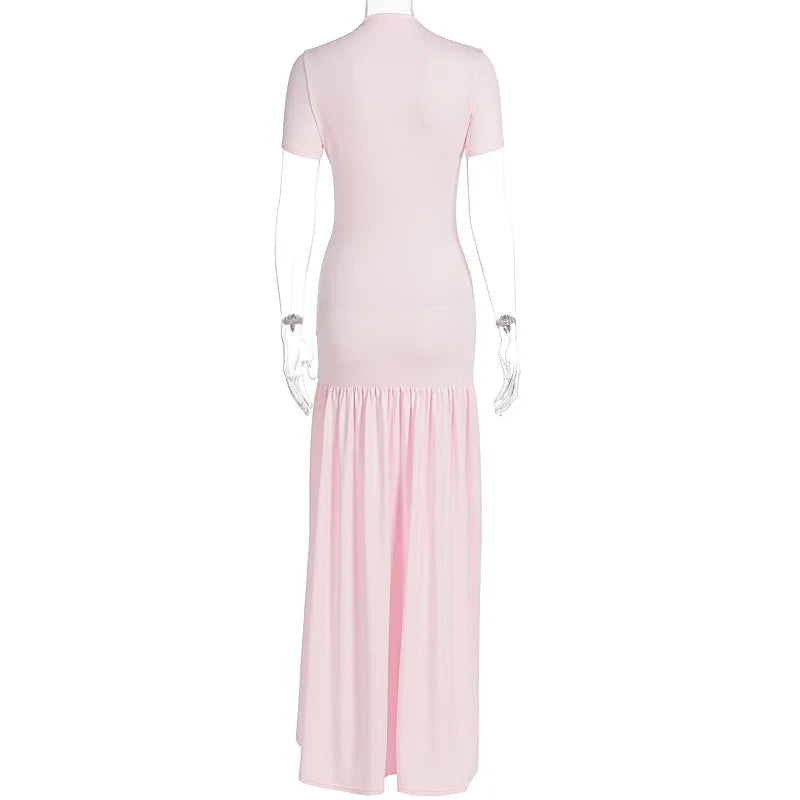 Woman Clothing Elegant Party Dresses 2026 Women's Dress Fashionable Round Neck Slim Slit Splicing Dress Summer Long Dresses Robe