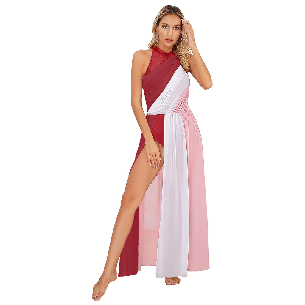 Women Ladies Lyrical Praise Dance Dress Performance Costume Modern Contemporary Celebration of Spirit Dancewear Split Long Dress