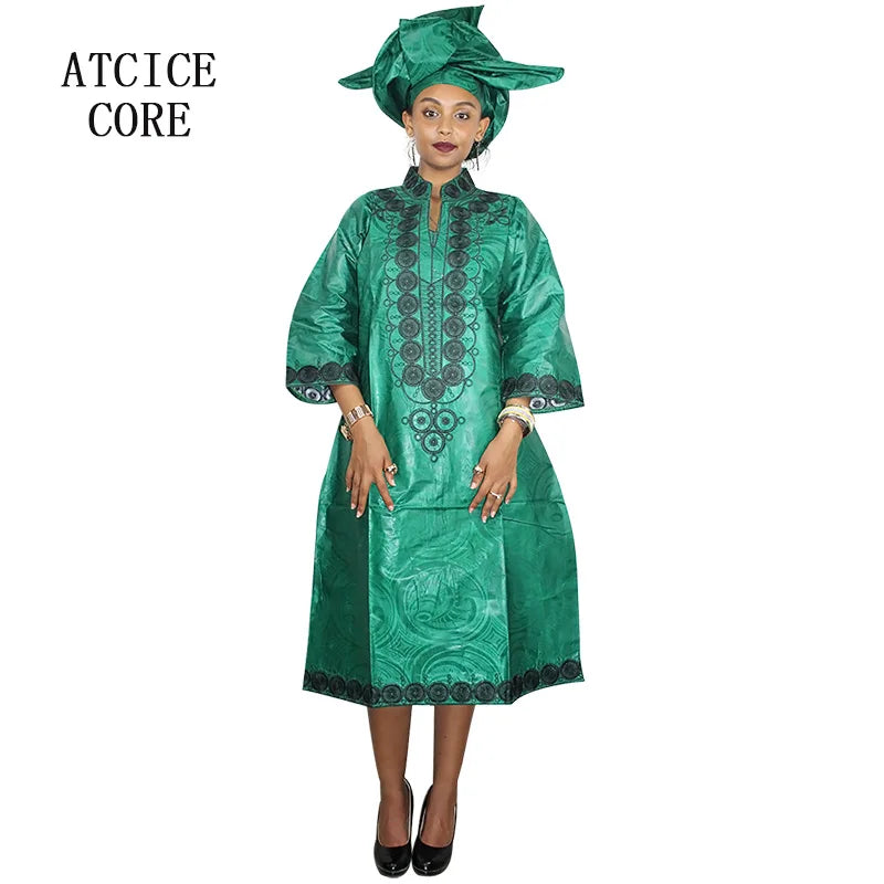 African Dresses For Woman Bazin Riche Embroidery Design Long Dress