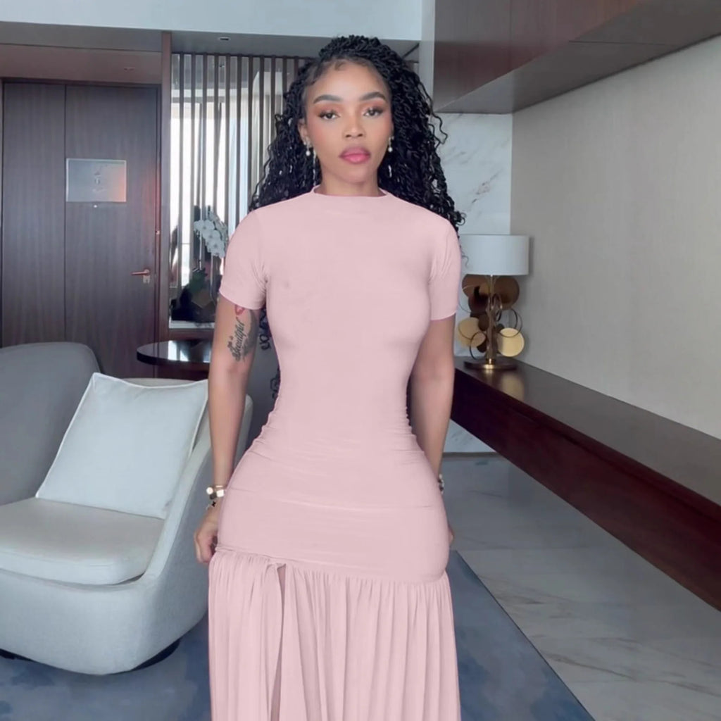 Woman Clothing Elegant Party Dresses 2026 Women's Dress Fashionable Round Neck Slim Slit Splicing Dress Summer Long Dresses Robe