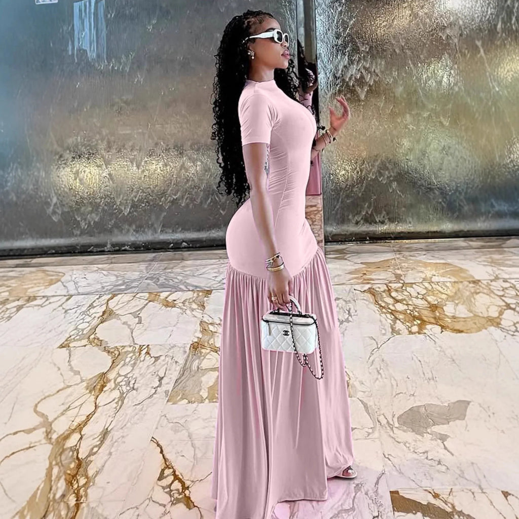 Woman Clothing Elegant Party Dresses 2026 Women's Dress Fashionable Round Neck Slim Slit Splicing Dress Summer Long Dresses Robe