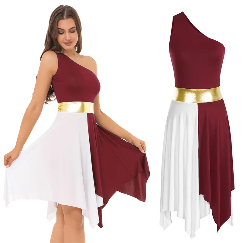 Women Ladies Lyrical Praise Dance Dress Performance Costume Modern Contemporary Celebration of Spirit Dancewear Split Long Dress